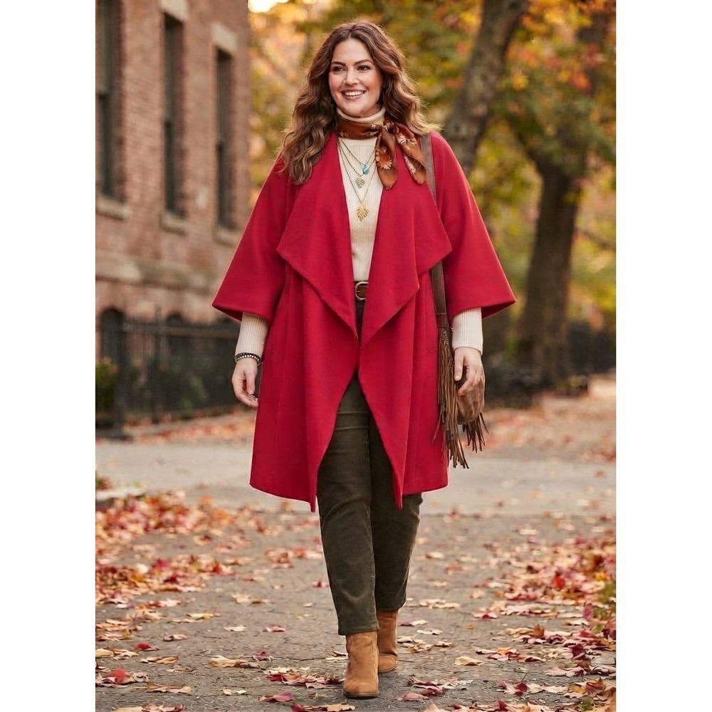 NWT Lane Bryant Red Open Front Knit Jacket 14/16 Fall Chic Business Capsule Boho